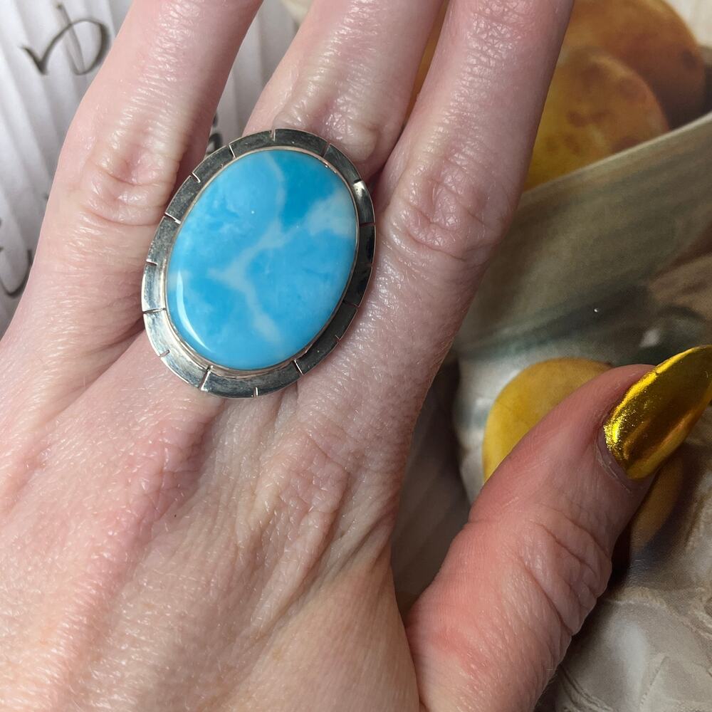 Solid 925 Sterling Silver Adjustable Blue Stone R… - image 4